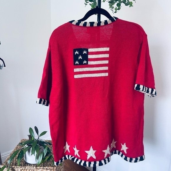 The Quacker Factory USA Flag Short Sleeve Cardigan Sweater | 2X - Picture 2 of 5